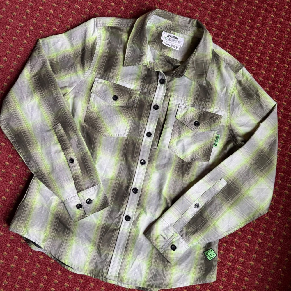 Off-Grid Plaid Shirt Womens XL Green Grey Button Up Bailey Campbell Signature